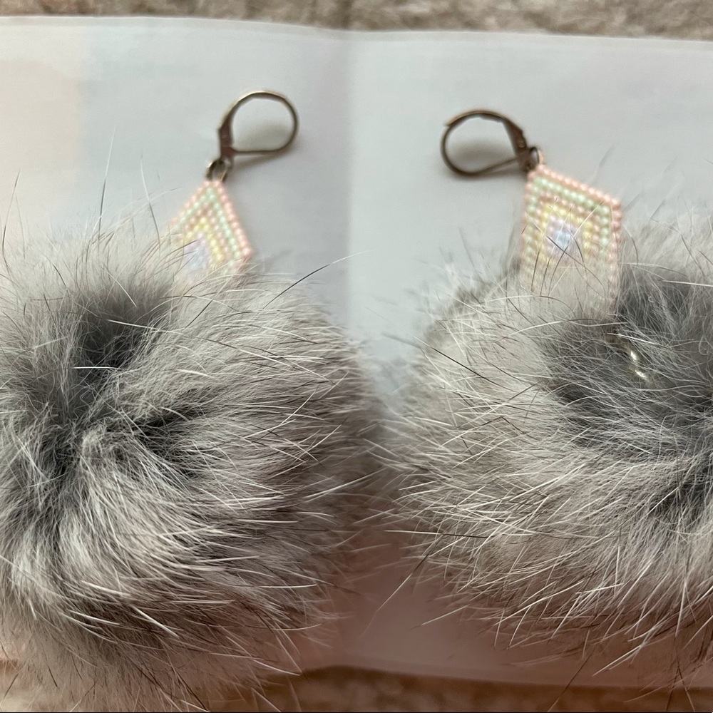 Pastel Rabbit Fur Pom Earrings